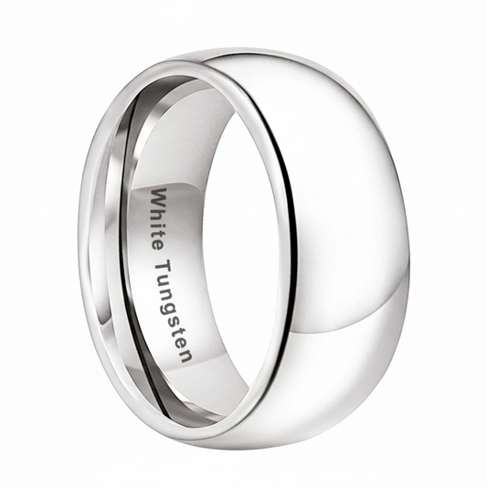 10mm White Tungsten Engagement Ring Comfort Fit