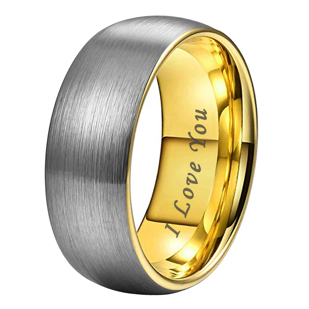 10mm gold and silver Tungsten Ring I Love You Engraved