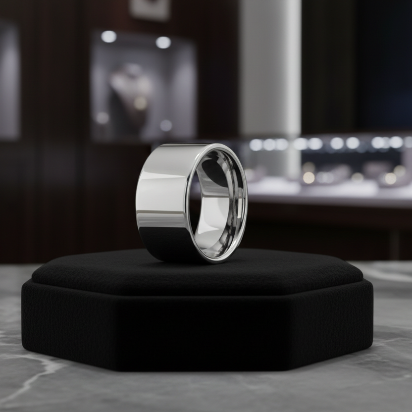 12mm Men Silver Tungsten Ring Shiny Flat Finish