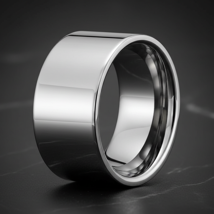 12mm Men Silver Tungsten Ring Shiny Flat Finish