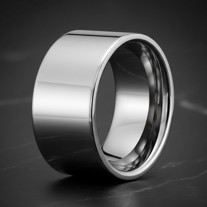 12mm Men Silver Tungsten Ring Shiny Flat Finish
