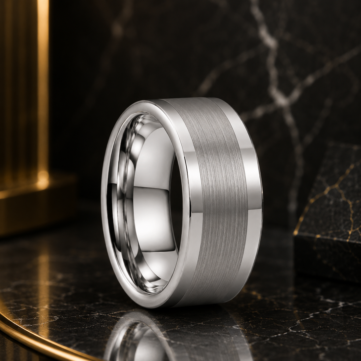 12mm Polished Brushed Flat Tungsten ring