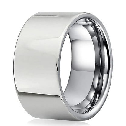 12mm Men Silver Tungsten Ring Shiny Flat Finish