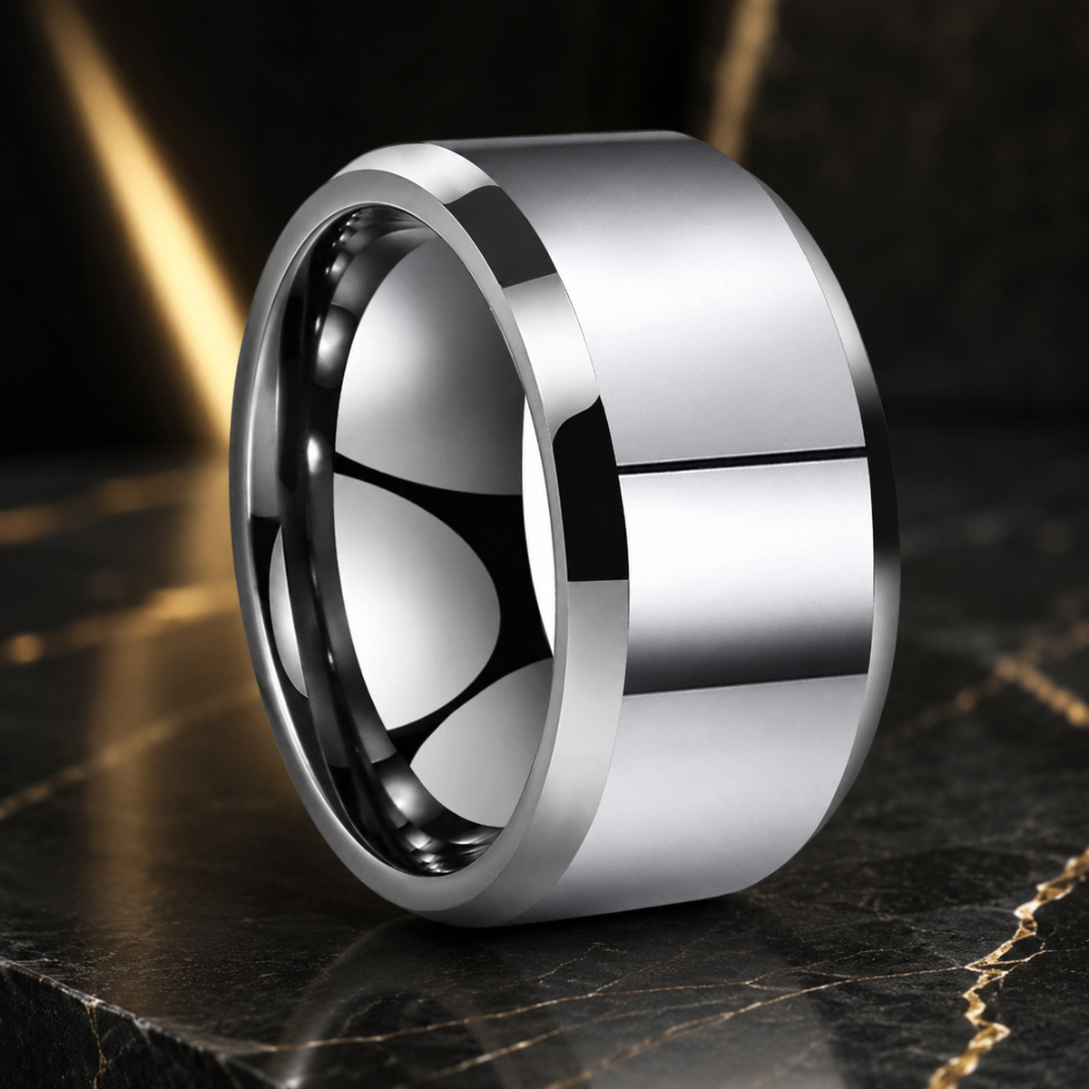 12mm Silver Tungsten Ring with Beveled Edges