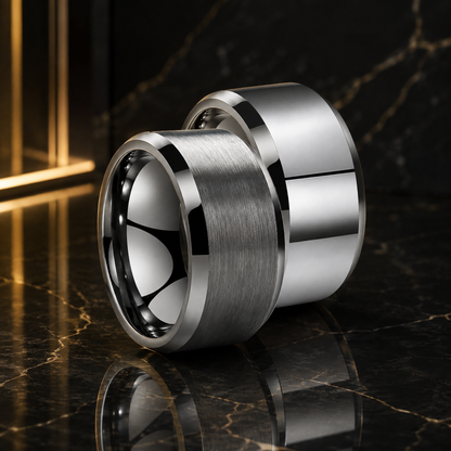 12mm Silver Tungsten Ring with Beveled Edges