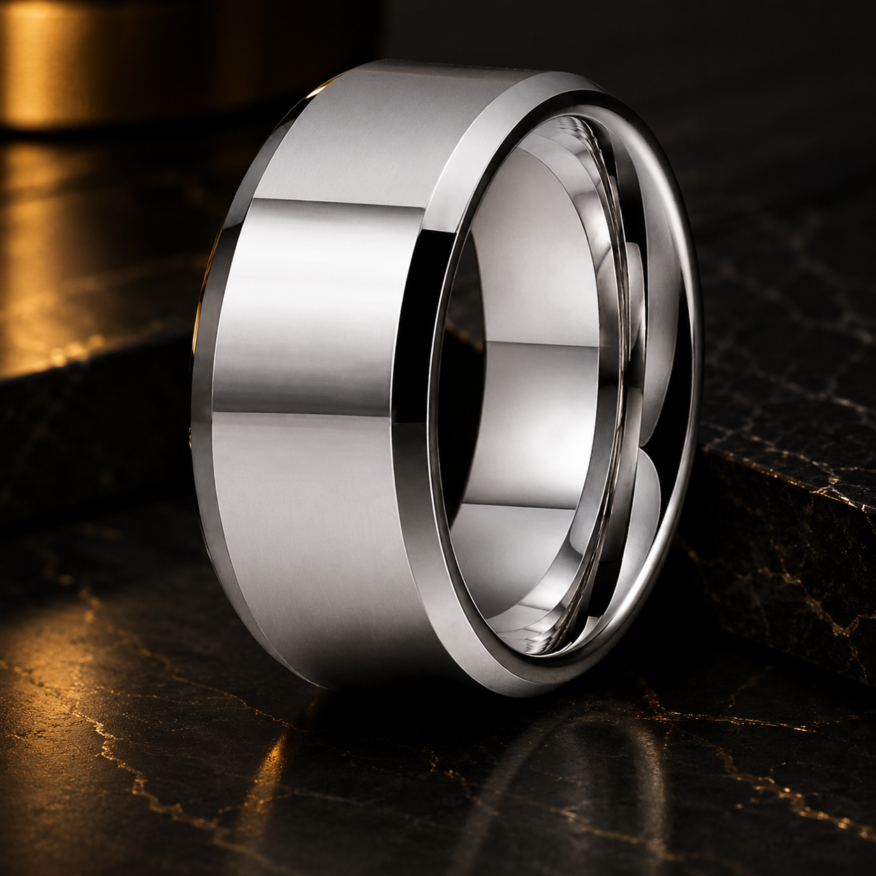 12mm Wide Stepped Beveled Tungsten ring for Men