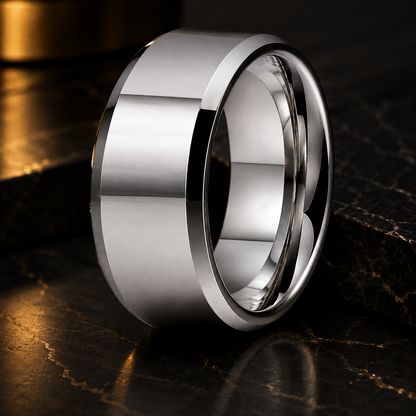 12mm Wide Stepped Beveled Tungsten ring for Men