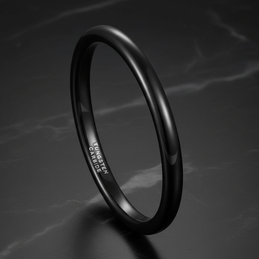 2mm Black Tungsten Carbide Ring Polished