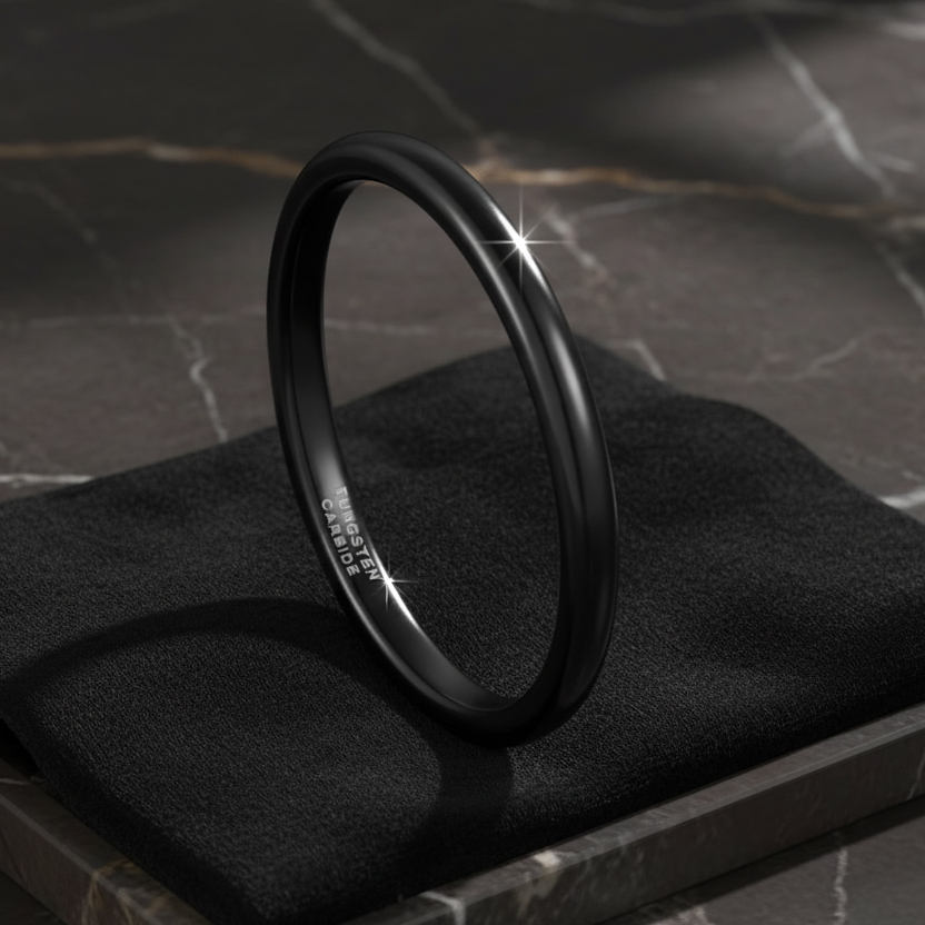 2mm Black Tungsten Carbide Ring Polished