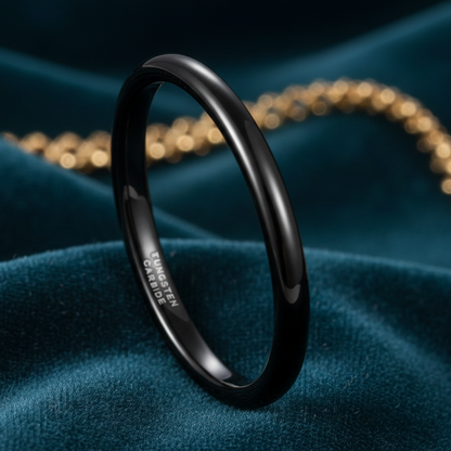 2mm Black Tungsten Carbide Ring Polished