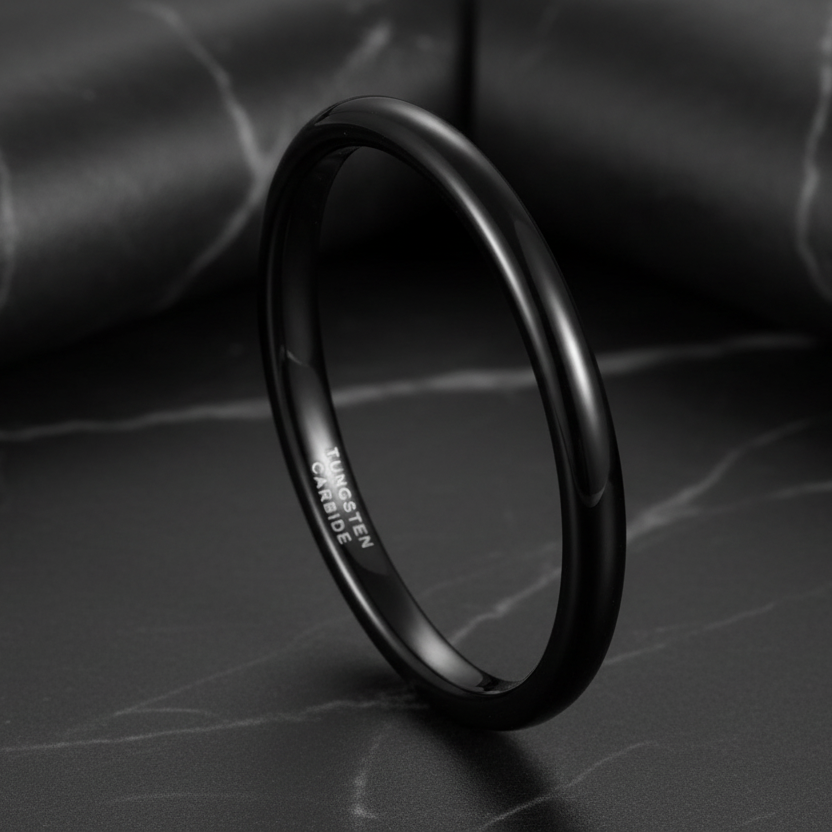 2mm Black Tungsten Carbide Ring Polished