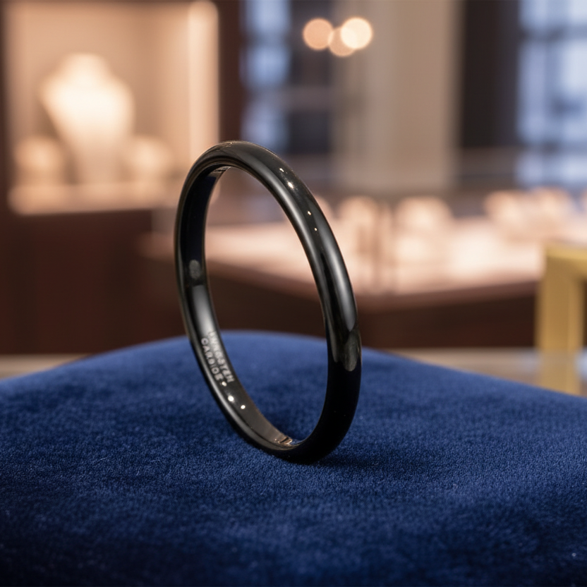 2mm Black Tungsten Carbide Ring Polished