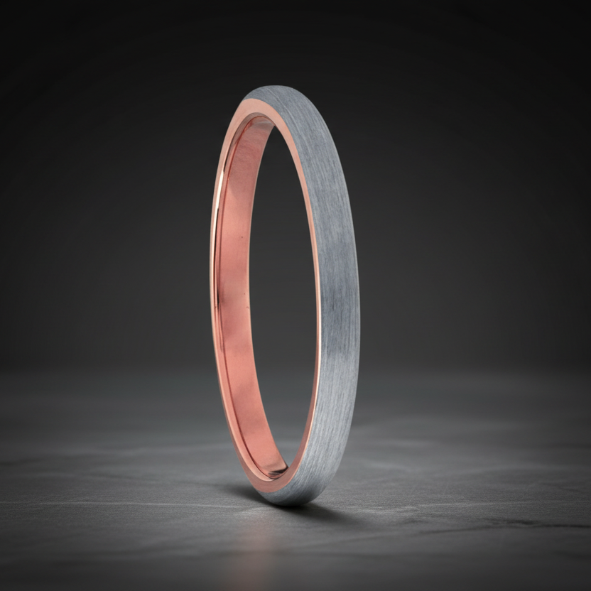 2mm Rose Gold and Silver Tungsten Engagement Ring