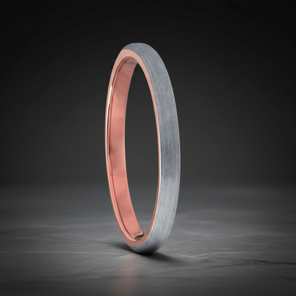 2mm Rose Gold and Silver Tungsten Engagement Ring