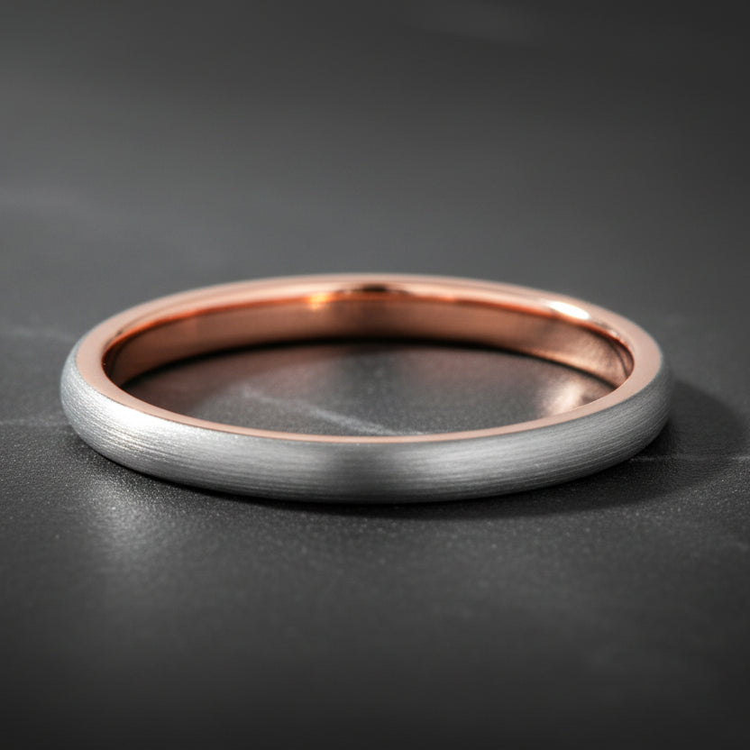 2mm Rose Gold and Silver Tungsten Engagement Ring
