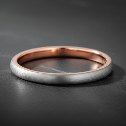 2mm Rose Gold and Silver Tungsten Engagement Ring