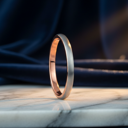 2mm Rose Gold and Silver Tungsten Engagement Ring