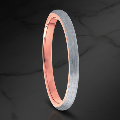 2mm Rose Gold and Silver Tungsten Engagement Ring