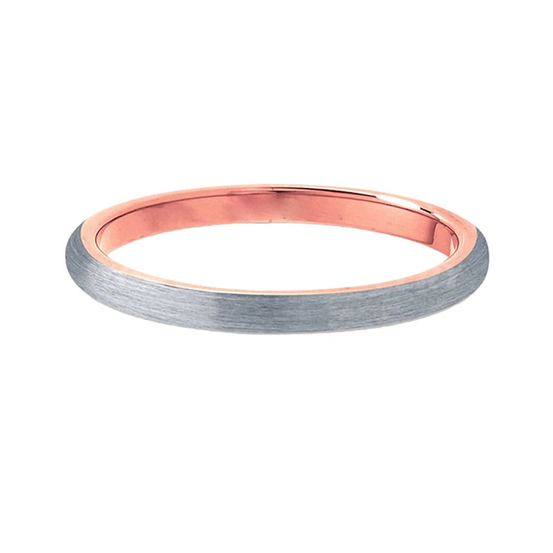 2mm Rose Gold and Silver Tungsten Engagement Ring