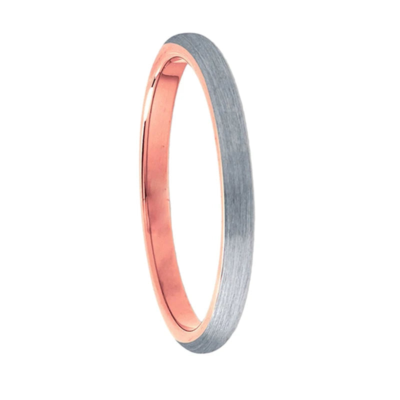 2mm Rose Gold and Silver Tungsten Engagement Ring