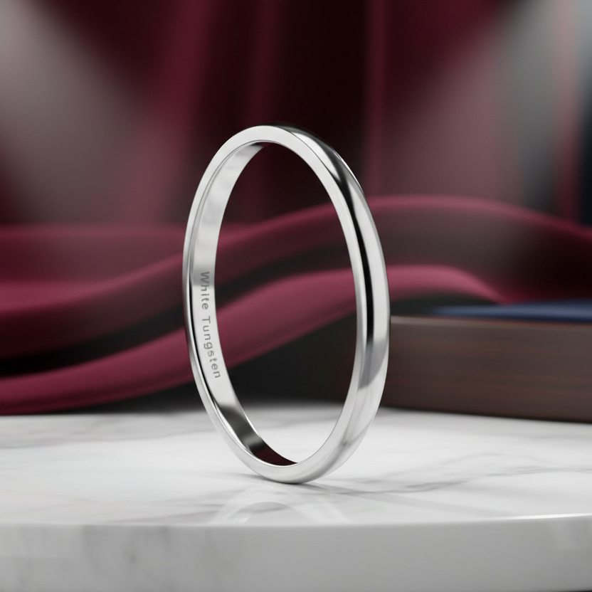 2mm White Tungsten Engagement Ring