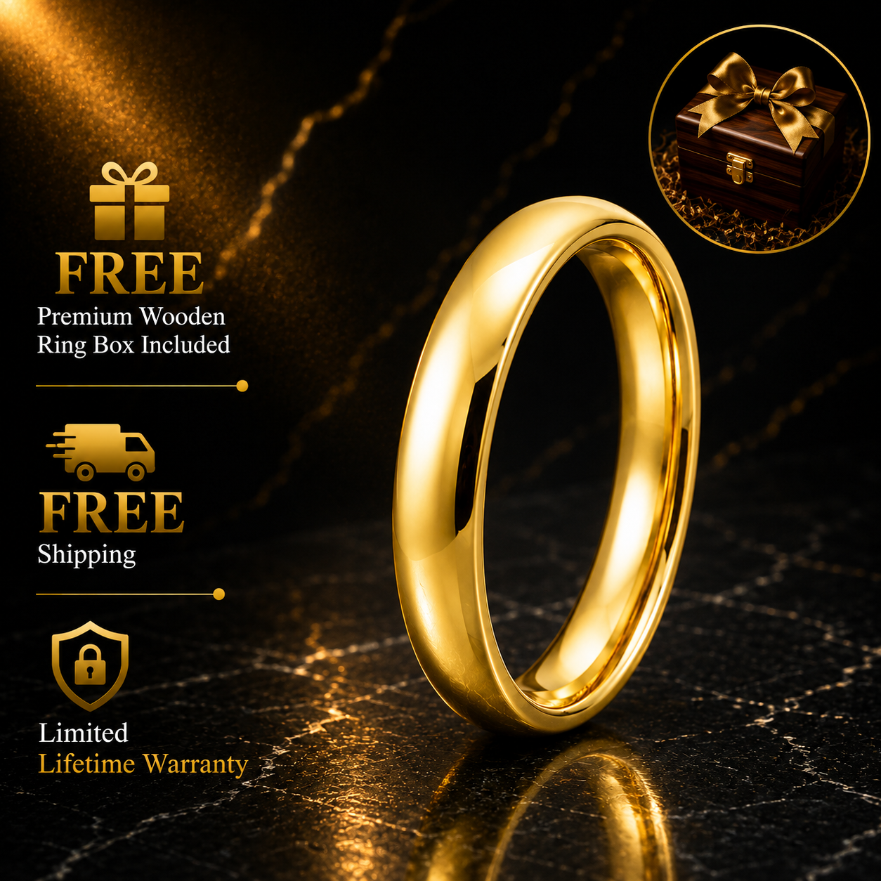 3mm Gold Plated Tungsten Ring