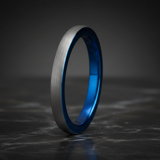 3mm Silver and Blue Tungsten Engagement Ring