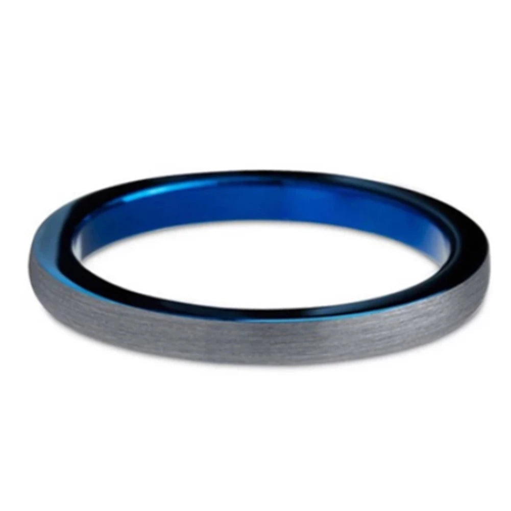 3mm Silver and Blue Tungsten Engagement Ring for Women