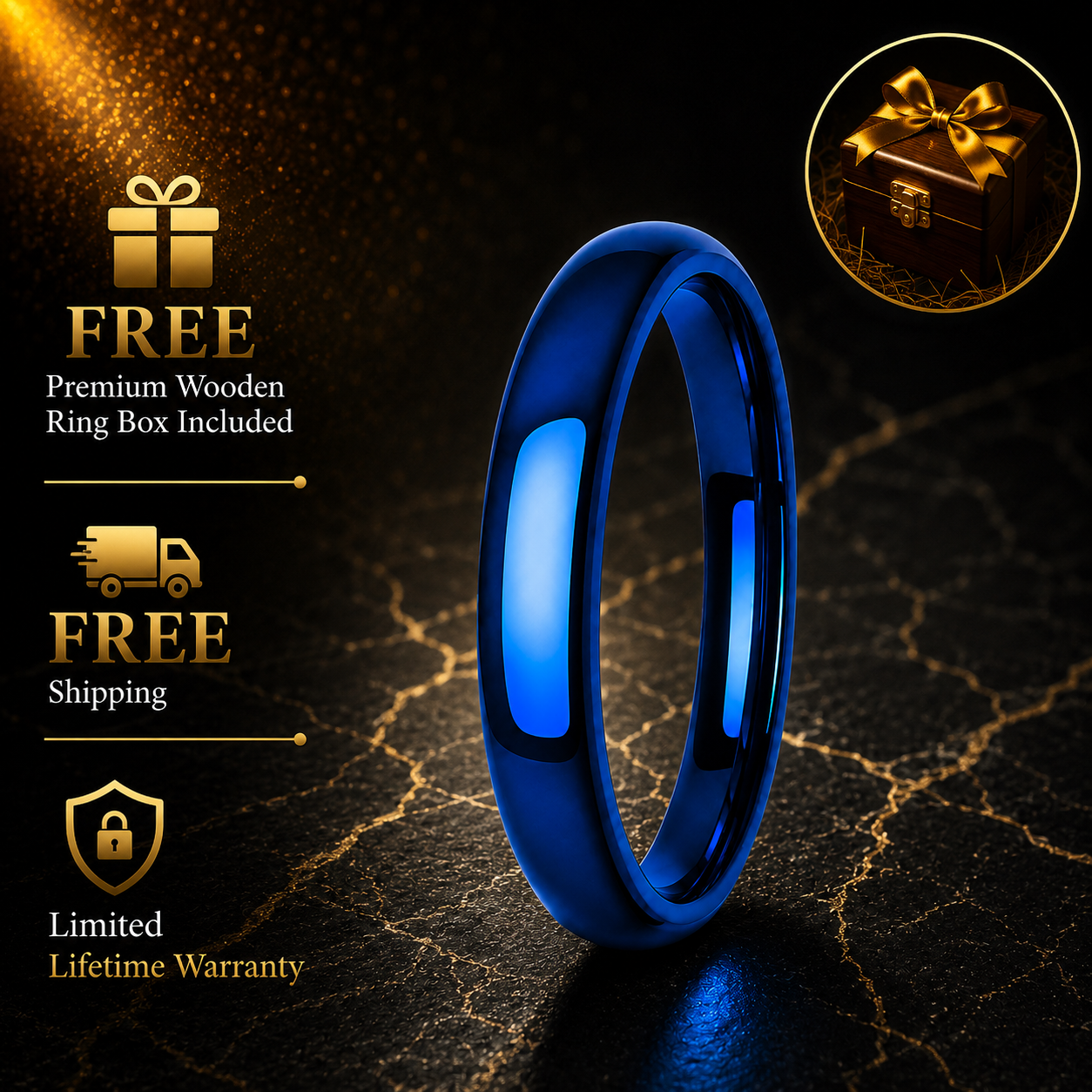 4MM Blue Tungsten Ring