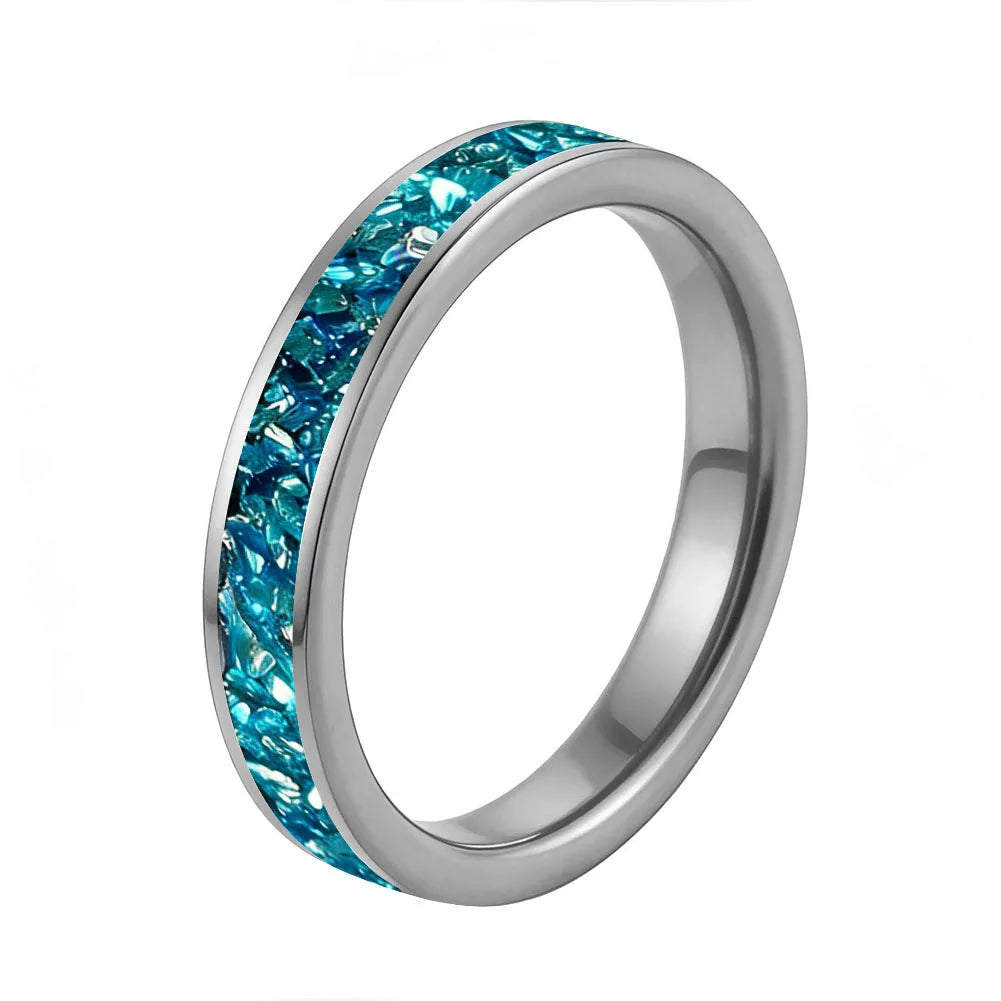4MM Blue Glass Tungsten Wedding Band