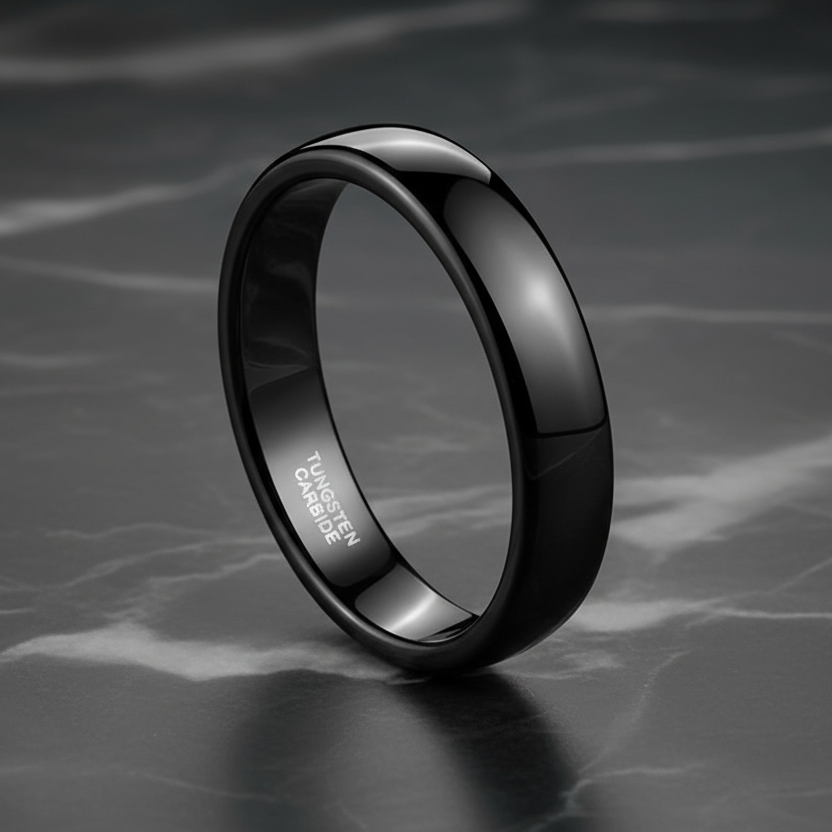 4mm Black Tungsten Carbide Ring Polished