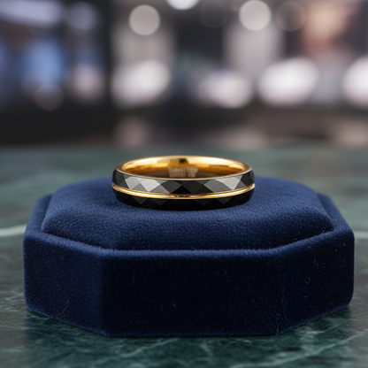 4mm Black Tungsten Ring with Gold Groove