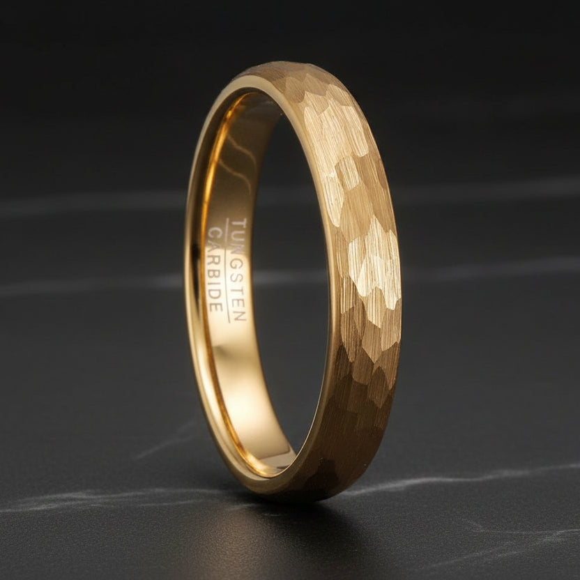 4mm Gold Hammered Tungsten Carbide Ring