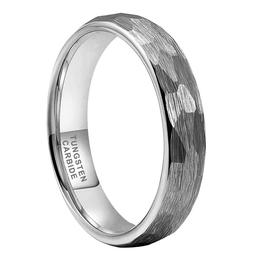 4mm Hammered Silver Tungsten Ring 