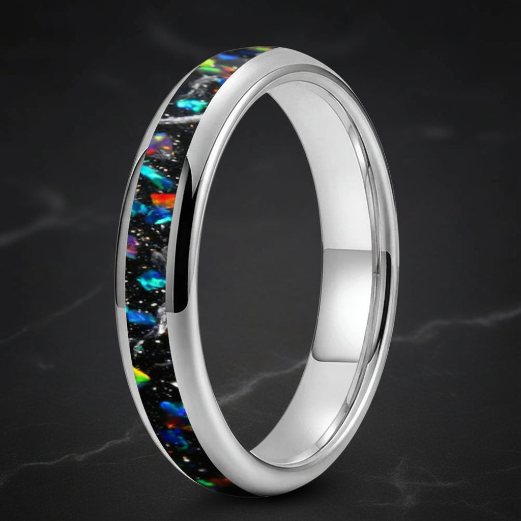 4mm Meteorite Opal Tungsten Ring