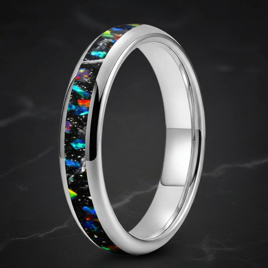 4mm Meteorite Opal Tungsten Ring