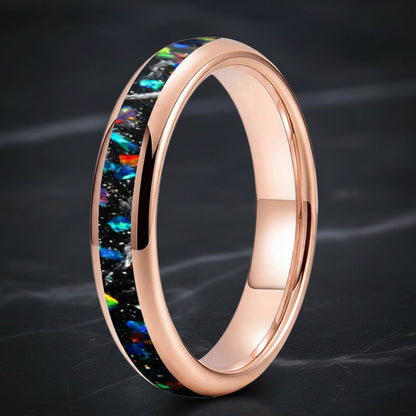4mm Meteorite Opal Tungsten Ring