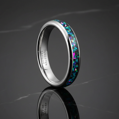 4mm Tungsten Carbide Ring With Galaxy Opal Inlay