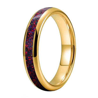 Tungsten Ring with Fire Opal Inlay