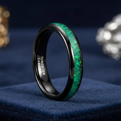 4mm Tungsten Ring With Genuine Green Opal Inlay