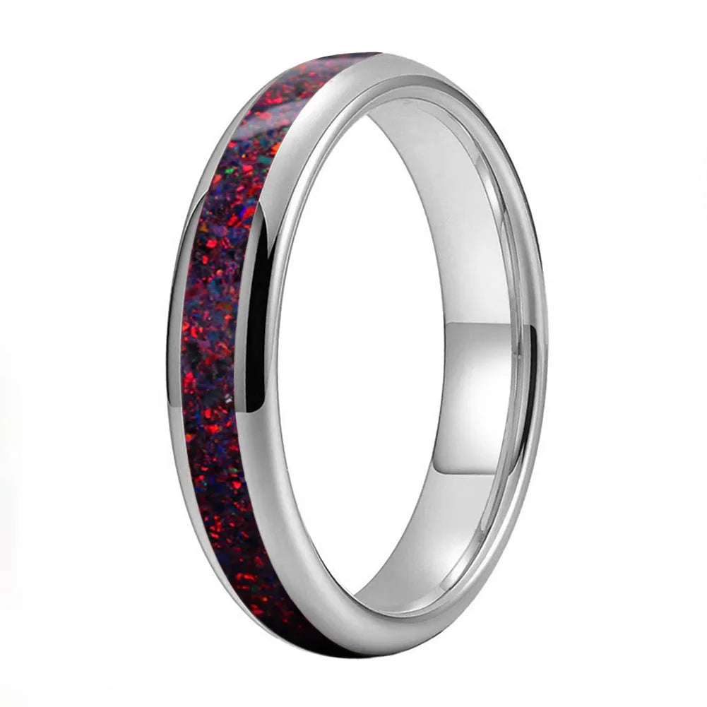 Tungsten Ring with Fire Opal Inlay