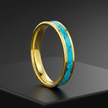 4mm Tungsten Turquoise Stone Inlaid Ring