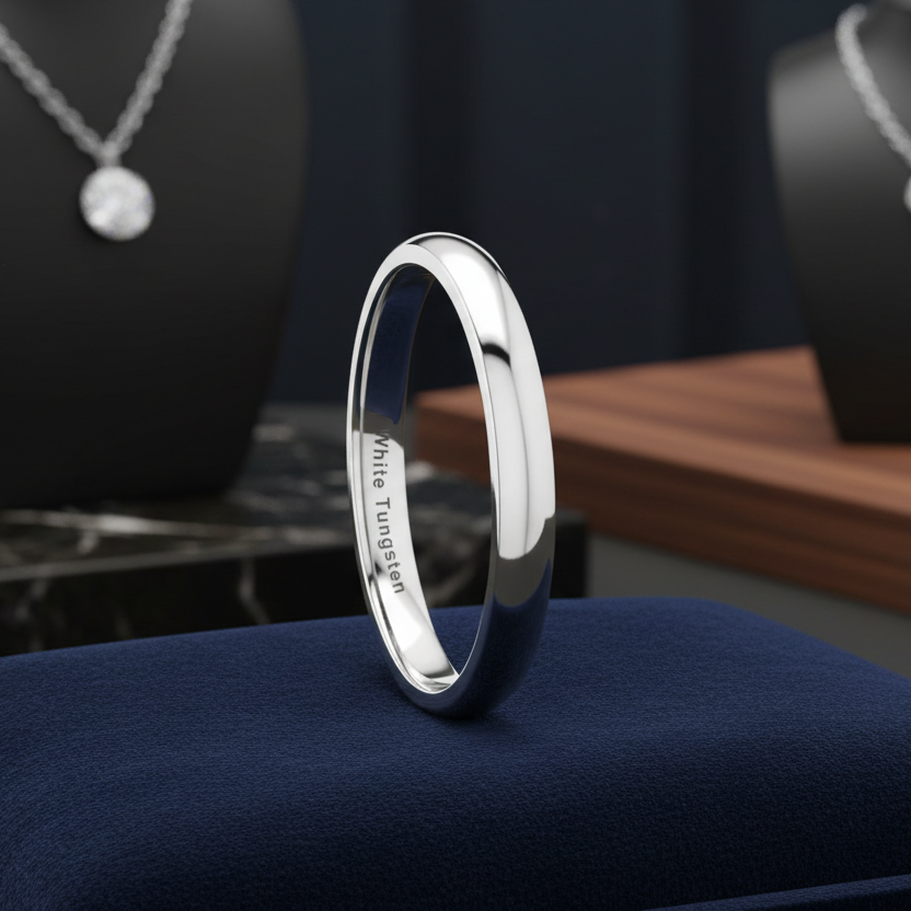 4mm White Tungsten Engagement Ring