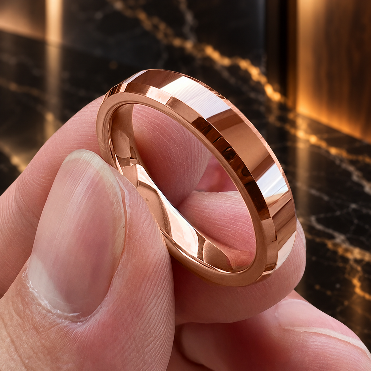 4mm Beveled Polished Tungsten Carbide Ring