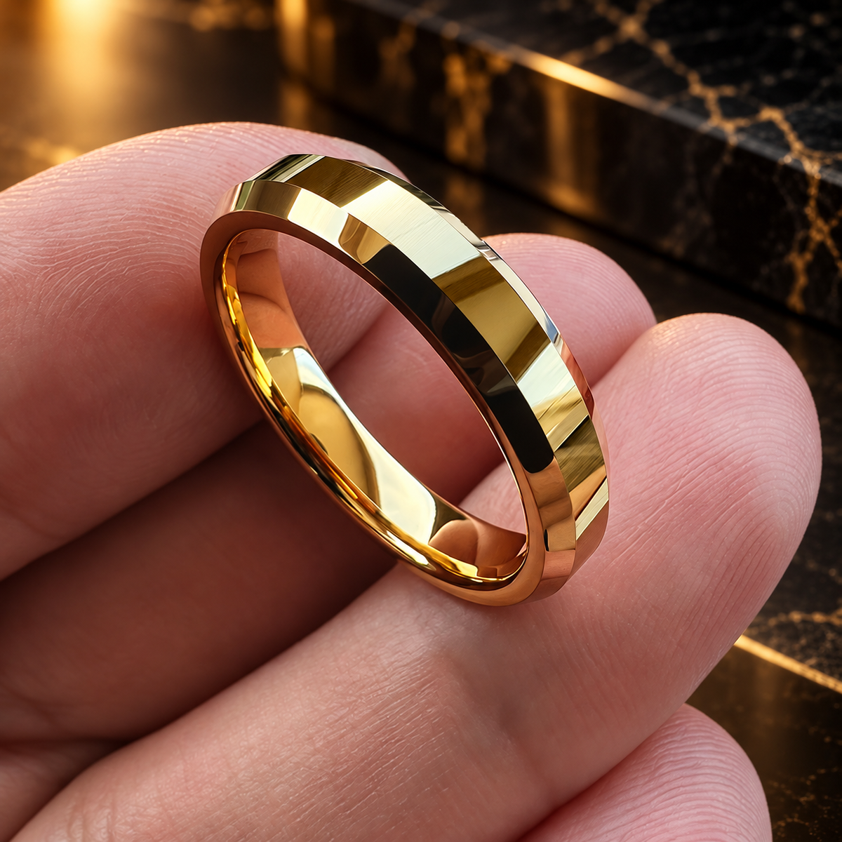 4mm Beveled Polished Tungsten Carbide Ring