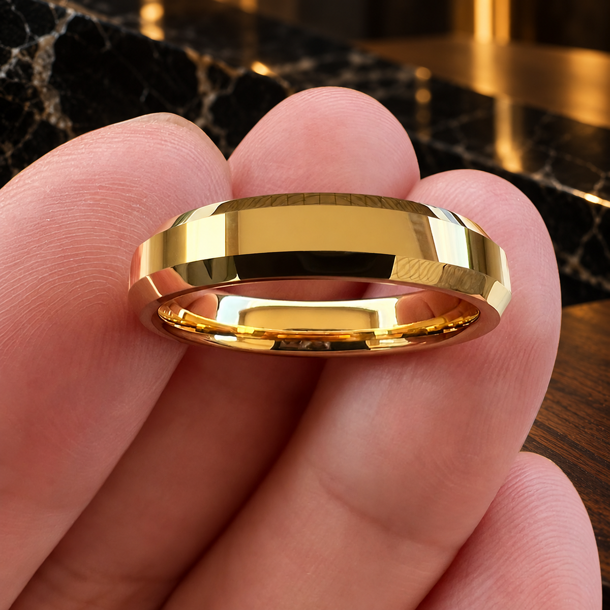 4mm Beveled Polished Tungsten Carbide Ring