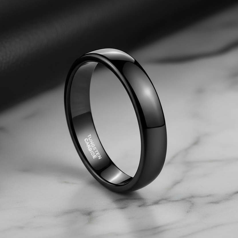 4mm Black Tungsten Carbide Ring Polished