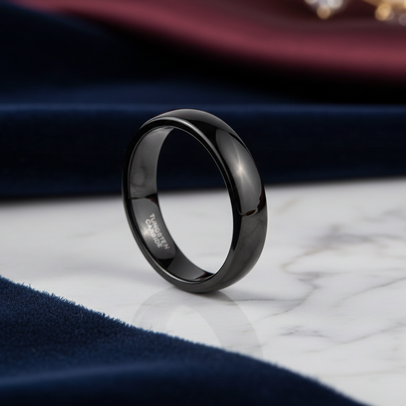 4mm Black Tungsten Carbide Ring Polished
