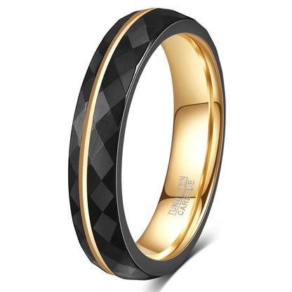 4mm Black Tungsten Ring with Gold Groove