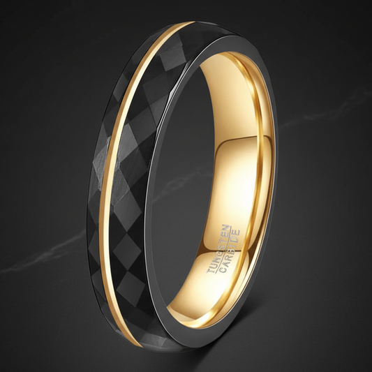 4mm Black Tungsten Ring with Gold Groove